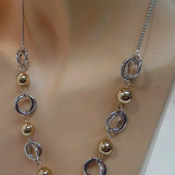 Cato Goldtone & Silvertone Large Link & Ball Necklace Adj to 19" - Picture 4 of 11